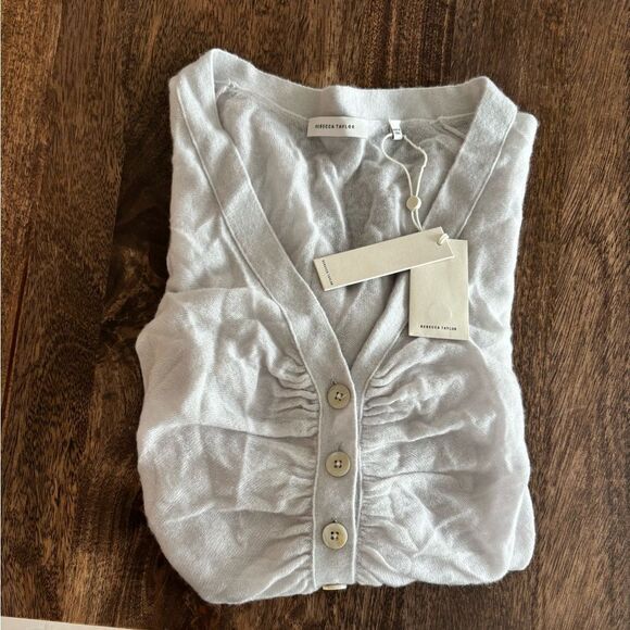 NWT Rebecca Taylor Wool Blend Rouched V neck Sweater Cardigan - Picture 10 of 10